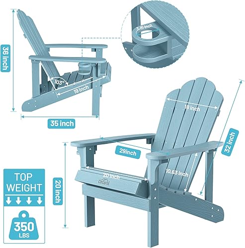 Miniatura 3 de Cecarol Silla Adirondack de respaldo alto, silla de exterior con soporte para tazas, silla resistente a la intemperie para porche, jardín, patio