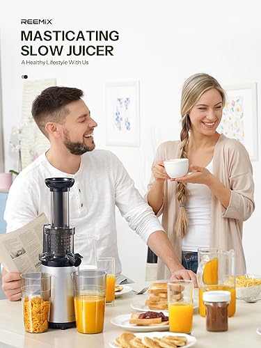 Miniatura 7 de Reemix - Exprimidor de prensado en frío compacto y pequeño, extractor de jugo, denso en nutrientes y vitaminas, tritán sin BPA, fácil de limpiar