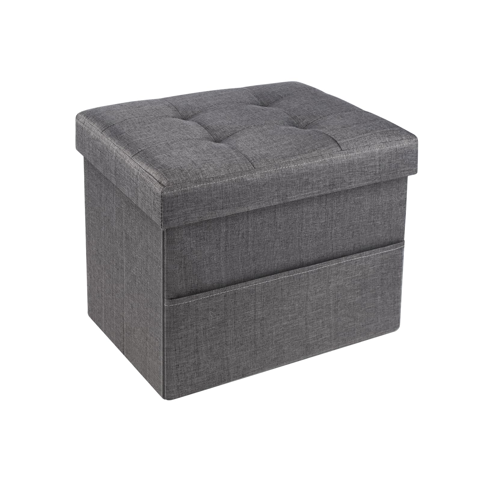 DIDIBIRD Storage Ottoman,Folding Ottomans with Storage,Linen Ottoman Foot Rest with Pocket,Foot Stool with Thicker Foam Padded for Living Room,Bedroom