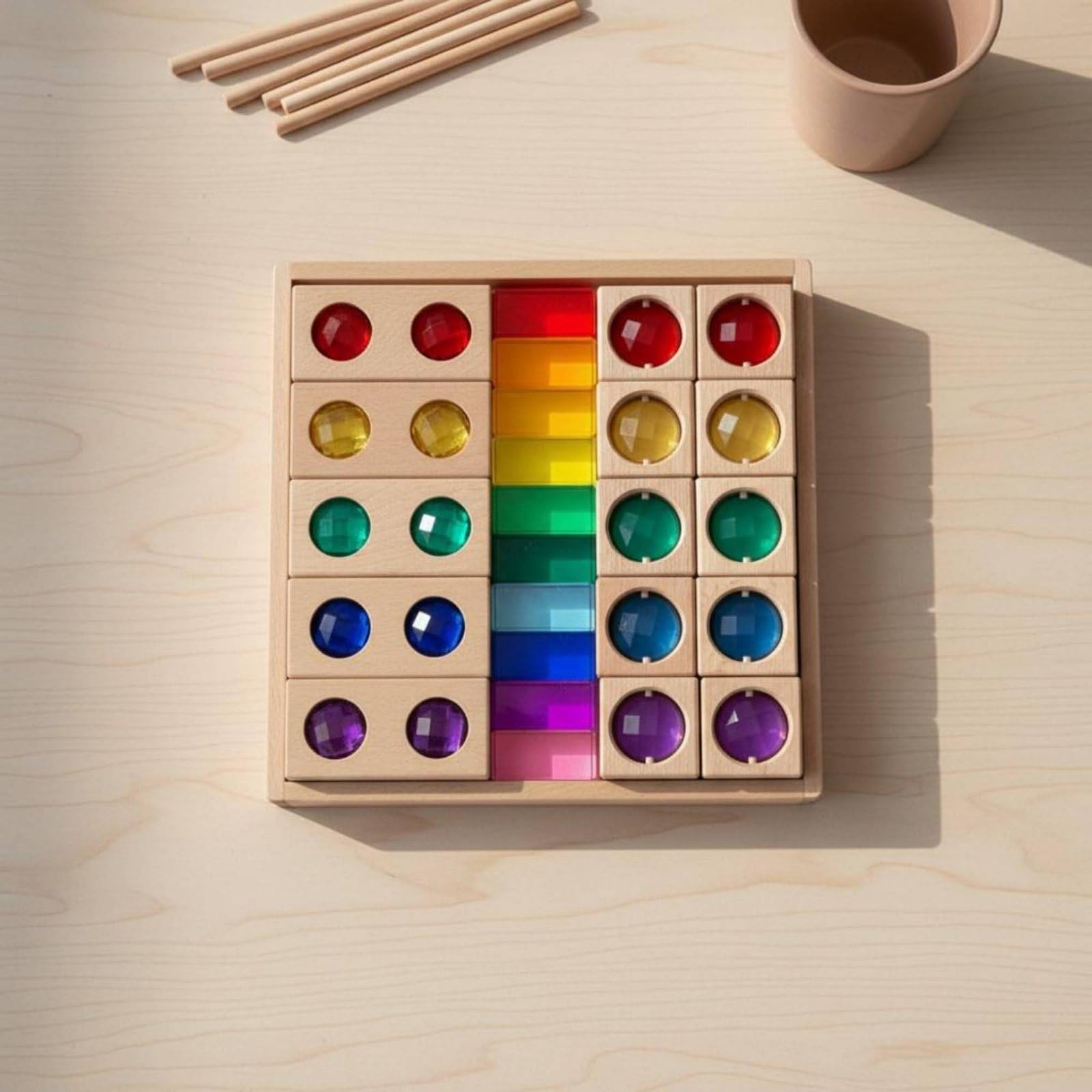 LOVIVER Kinder Sinnesbausteine Lernspielzeug Holz Acryl Bausteine Steckspiel Formensortierer Lernwürfel mit Glatter Oberfläche für Vorschule Unterricht Zuhause