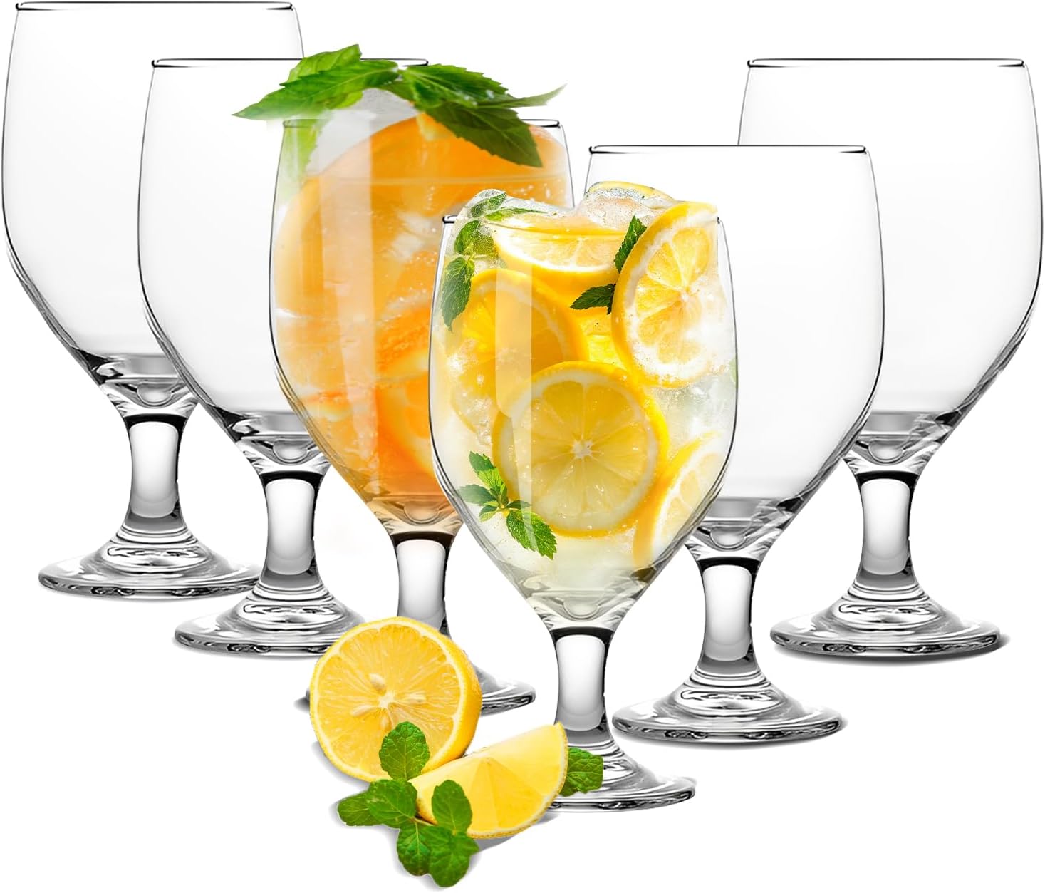 16OZ Water Goblets Set of 6, Clear Goblet Glasses Set for Home Bar, Wedding, Party, Elegant Design for Iced Tea, Sangria, Juice, Dishwasher Safe, Perfect for Daily Use Special Occasions