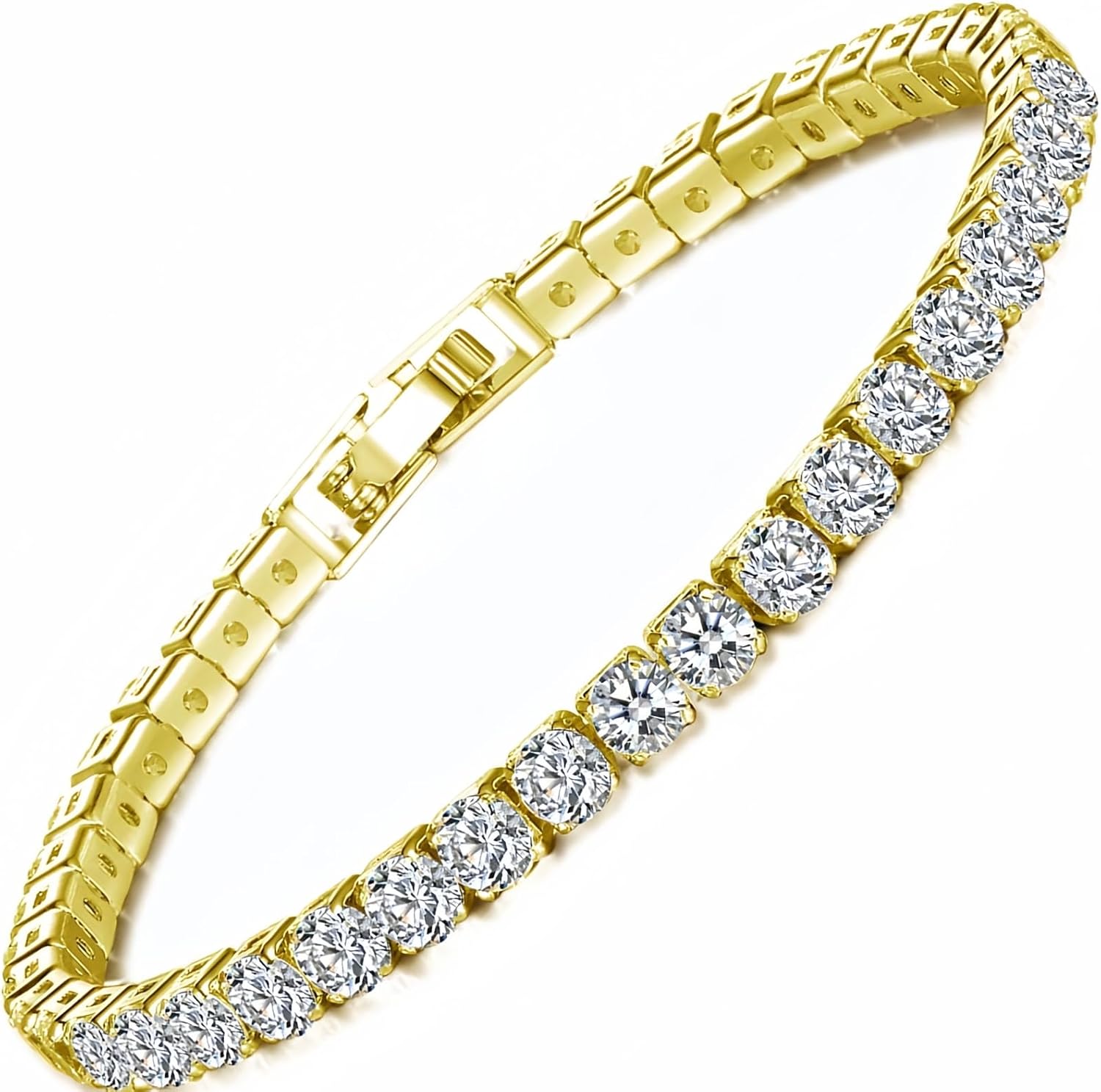 14K White Gold Plated 5mm Cubic Zirconia Tennis Bracelet for Women and Men, Classic Silver Diamond Tennis Bangle Bracelets, Adjustable Detachable 7.6IN Length, Suitable for Everyone