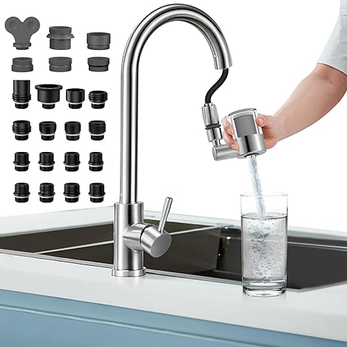 CECEFIN 720 Swivel Sink-Faucet Water-Filter - 22 Adapters Fit Most Bathroom/Pull Out Kitchen/RV Faucets, Tap Mount Water Filtration, Carbon Purifier Reduces 99% Chlorine, Last 528 Gallons Water
