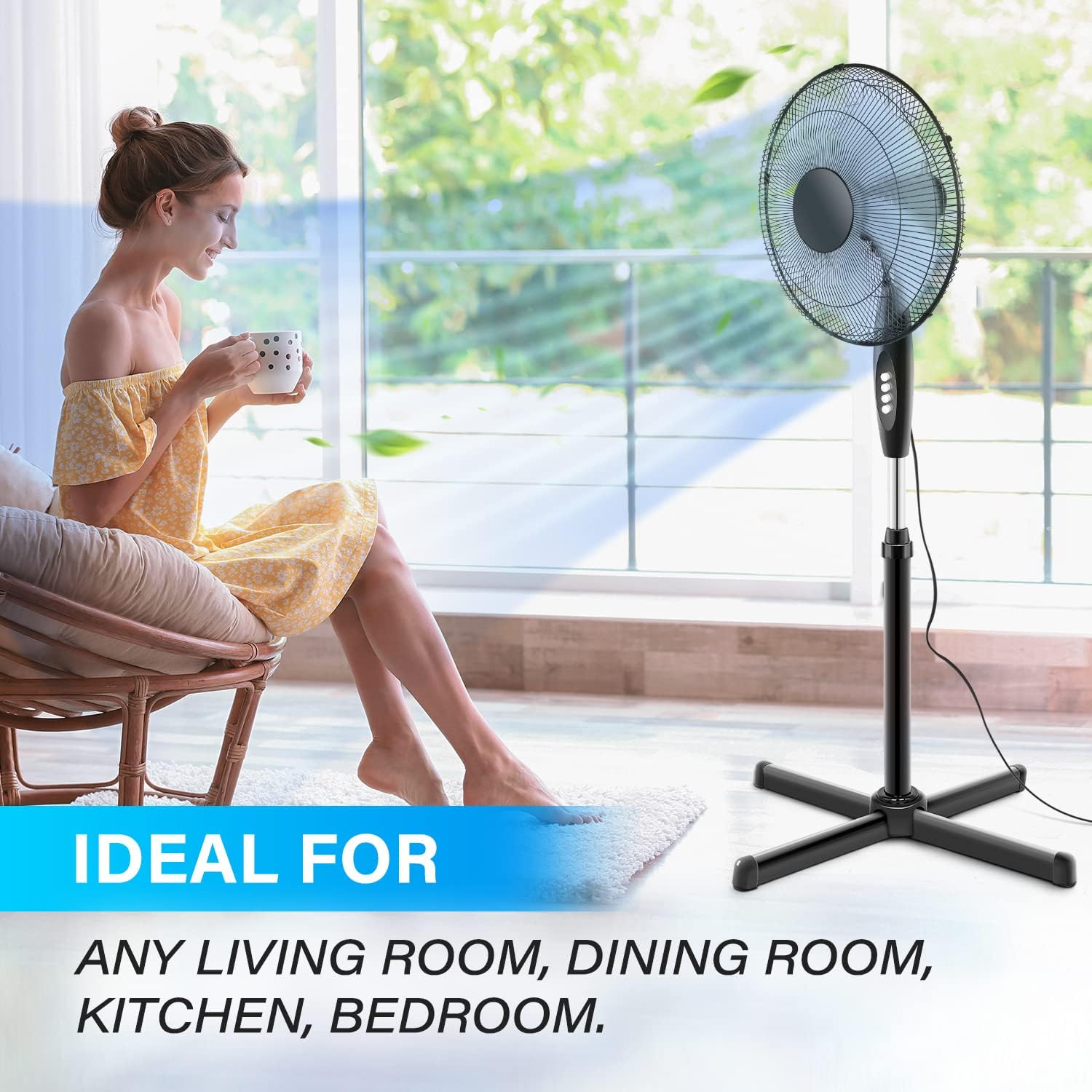 InfiniPower Oscillating 16″ 3 Adjustable Speed Pedestal Stand Fan for Indoor, Bedroom, Living Room, Home Office & College Dorm Use