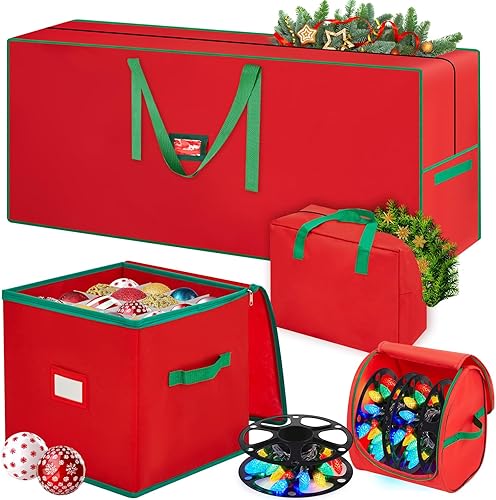 Huhumy 4 bolsas de almacenamiento de Navidad de 9 pies con cremallera, bolsa de almacenamiento de árbol de pino, bolsas de guirnaldas de pinos, caja