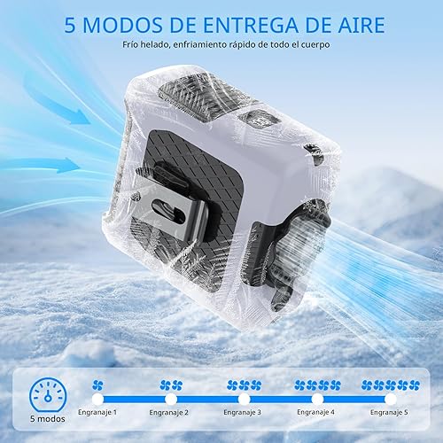 Miniatura 8 de Ventilador portátil portátil portátil con 5 velocidades máximas 55 horas de trabajo, ventiladores portátiles de bajo ruido, ventiladores de cintura