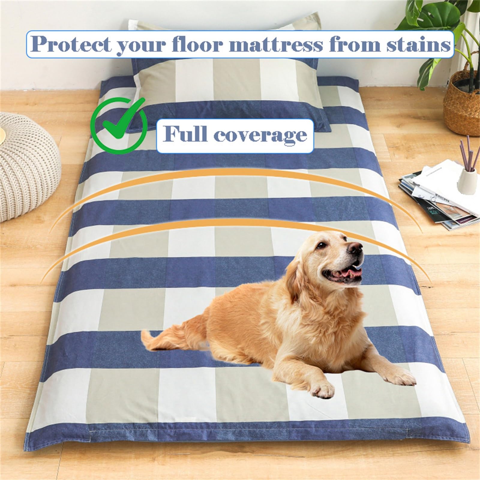 Housse De Matelas Futon Japonais, Protège-Matelas De Sol, for Tatami avec Fermeture Éclair, Ultra Douce Et Lavable en Machine(Star,180x200cm/70x79in)