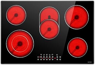 Electric Cooktop 30 Inch 5 Burners Electric Stove Top, Built-in Radiant Ceramic Cooktop with Sensor Touch Control, Child Safety Lock, Timer, Pause, 8400W with Hard Wire for 220V~240V