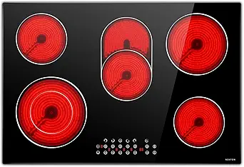 Noxton Electric Cooktop 30 Inch 5 Burners Electric Stove Top, Built-in Radiant Ceramic Cooktop with Sensor Touch Control, Child Safety Lock, Timer, Pause, 8400W with Hard Wire for 220V~240V