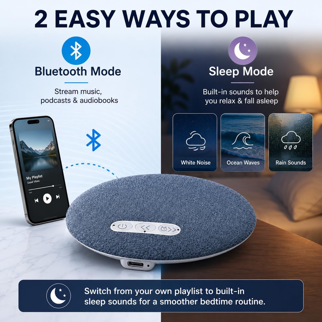 Pillow Speaker for Sleeping, 2026 Mini Bluetooth Pillow Speakers, Ultra-Thin Under Pillow Speaker with White Noise Machine Timer, Wireless Sleep Aid for Stereo Bass, Sleep Music thumbnail