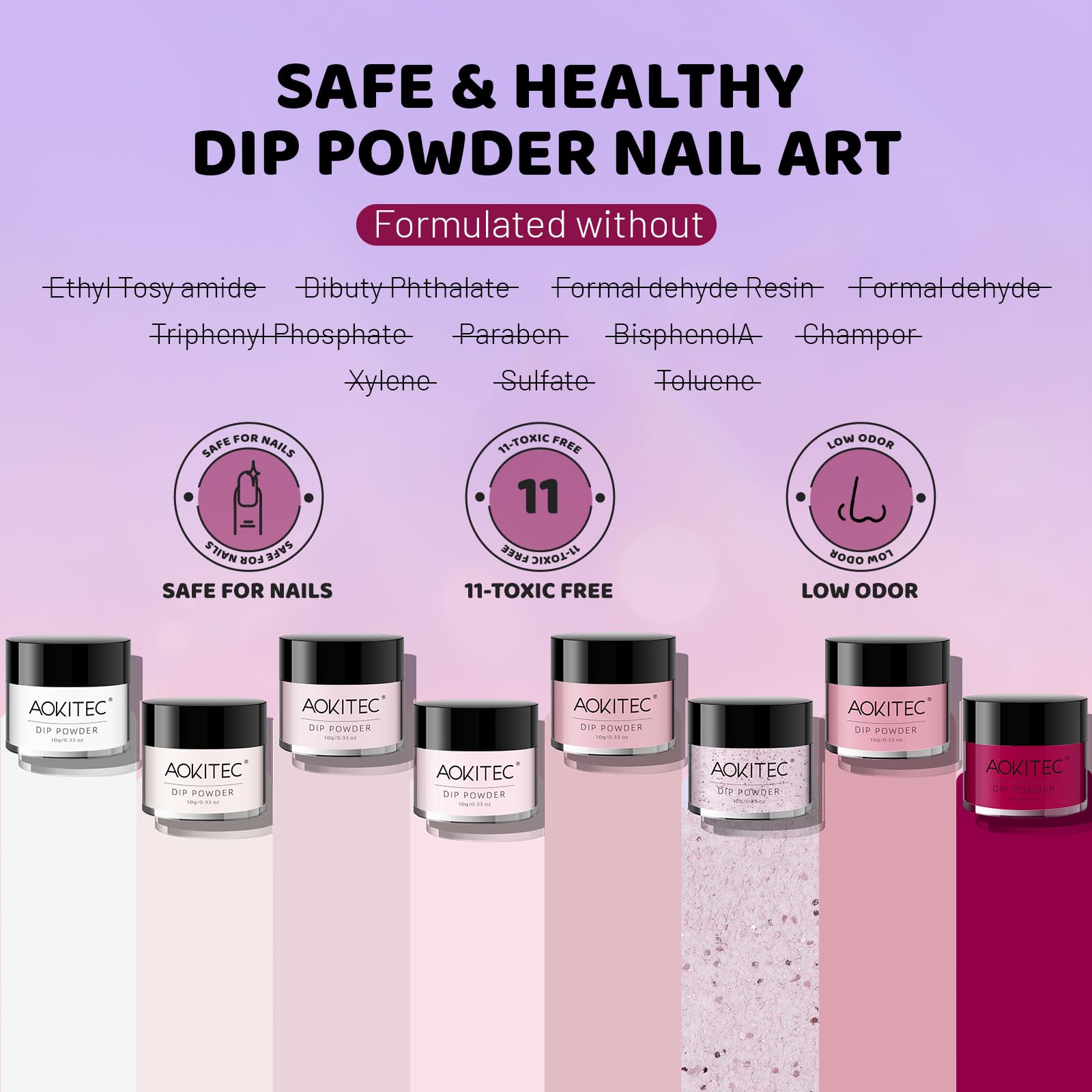 Aokitec Juego de 14 uñas en polvo de inmersión, color rosa magenta y polvo acrílico con base de inmersión activador para brochas, set de iniciación para uñas