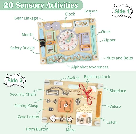 Double-Sided Wooden Busy Board for Toddlers