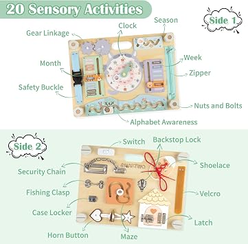 Double-Sided Wooden Busy Board for Toddlers