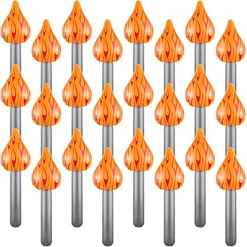 Sosation 12 Pcs Inflatable Torch Props, 16" Plastic Fake Flame Torches for Sports Soccer Party Competition Relay, Cheer, Survivor Camping, Tiki Luau Party, Medieval Birthday Performance Decor