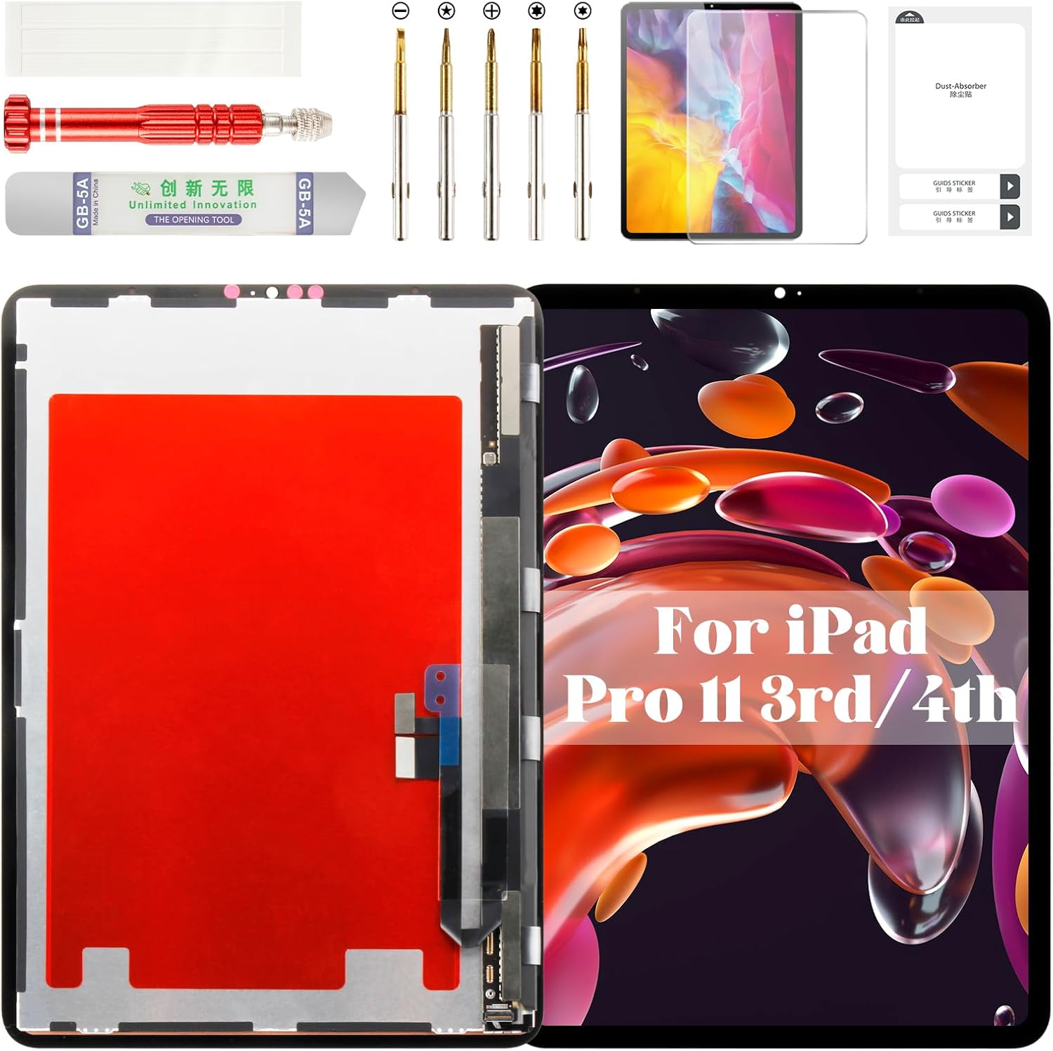for iPad Pro 11 3rd Screen Replacement 2021 for iPad Pro 11 2022 Screen Touch Display for iPad Pro 11 3rd/4th Gen A2301 LCD Digitizer Assembly Repair Kits A2435 Black