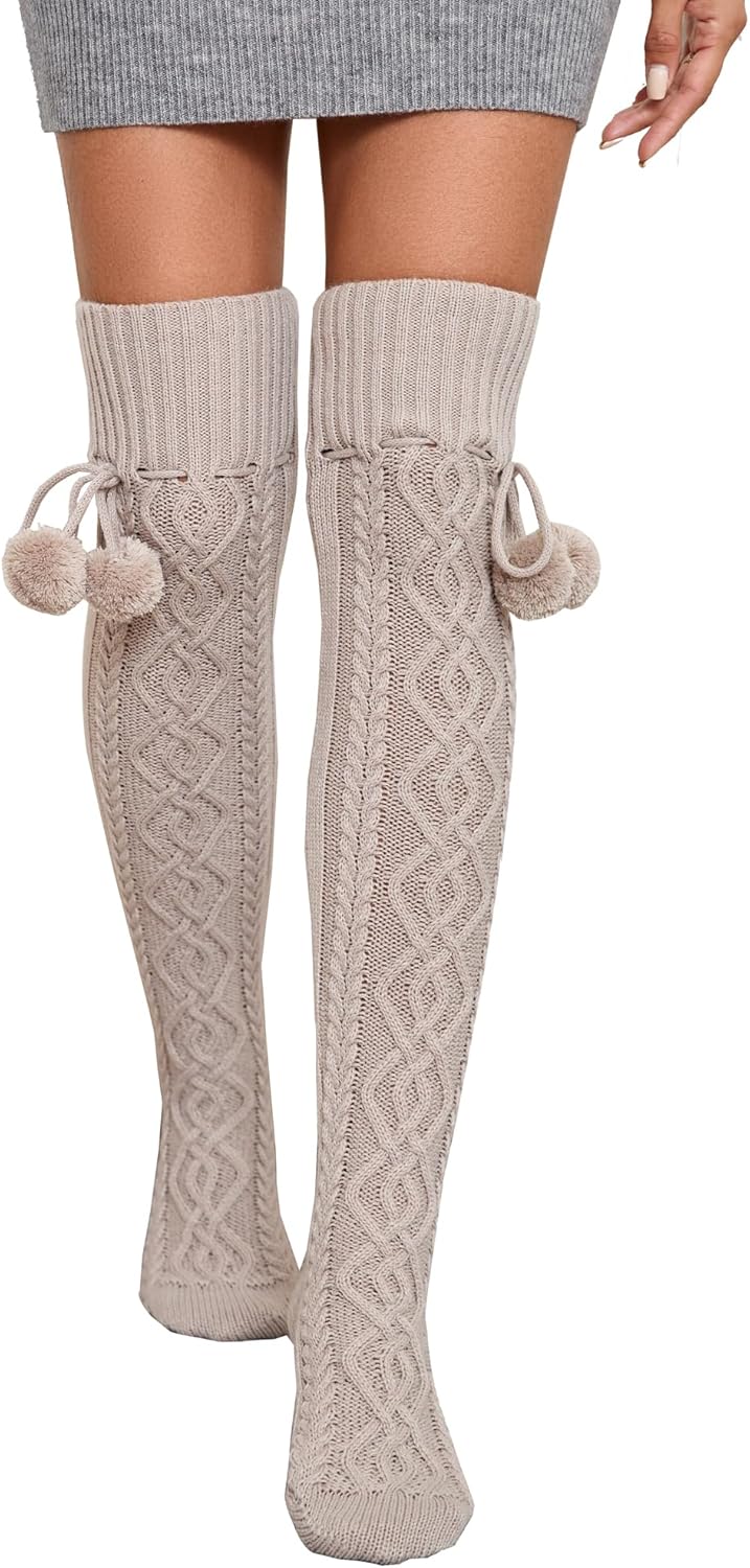 SherryDC Women's Cable Knit Thigh High Socks Over the Knee Leg Warmers Long Winter Boot Stockings - Image 2