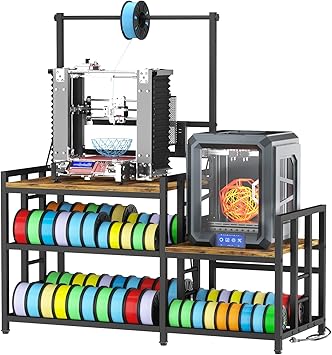 3D Printer Table with Filament Storage 3D Printer Stand with Power Outlet,Heavy Duty 3D Printer Desk for ABS, PLA, TPU Filament Spools, Home Offices and Studios Retro Brown