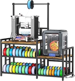 3D Printer Table with Filament Storage Printer Stand with Power Outlet,Heavy Duty 3D Printer Storage rack for ABS, PLA, TPU Filament Spools, Home Offices and Studios Retro Brown