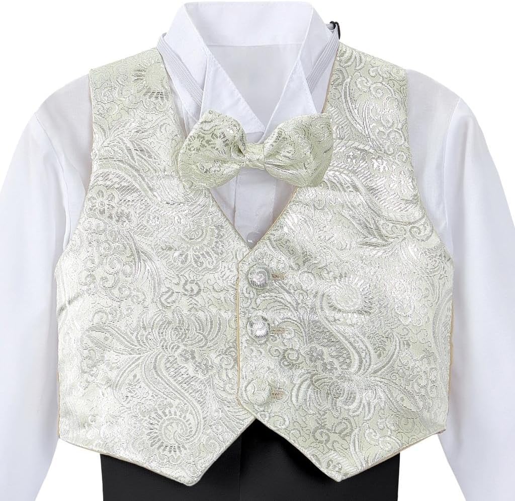 Lito Angels Baby Boys' Jacquard Classic Tuxedo Suit Formal Suits Wedding Outfit 5 Piece Set 015