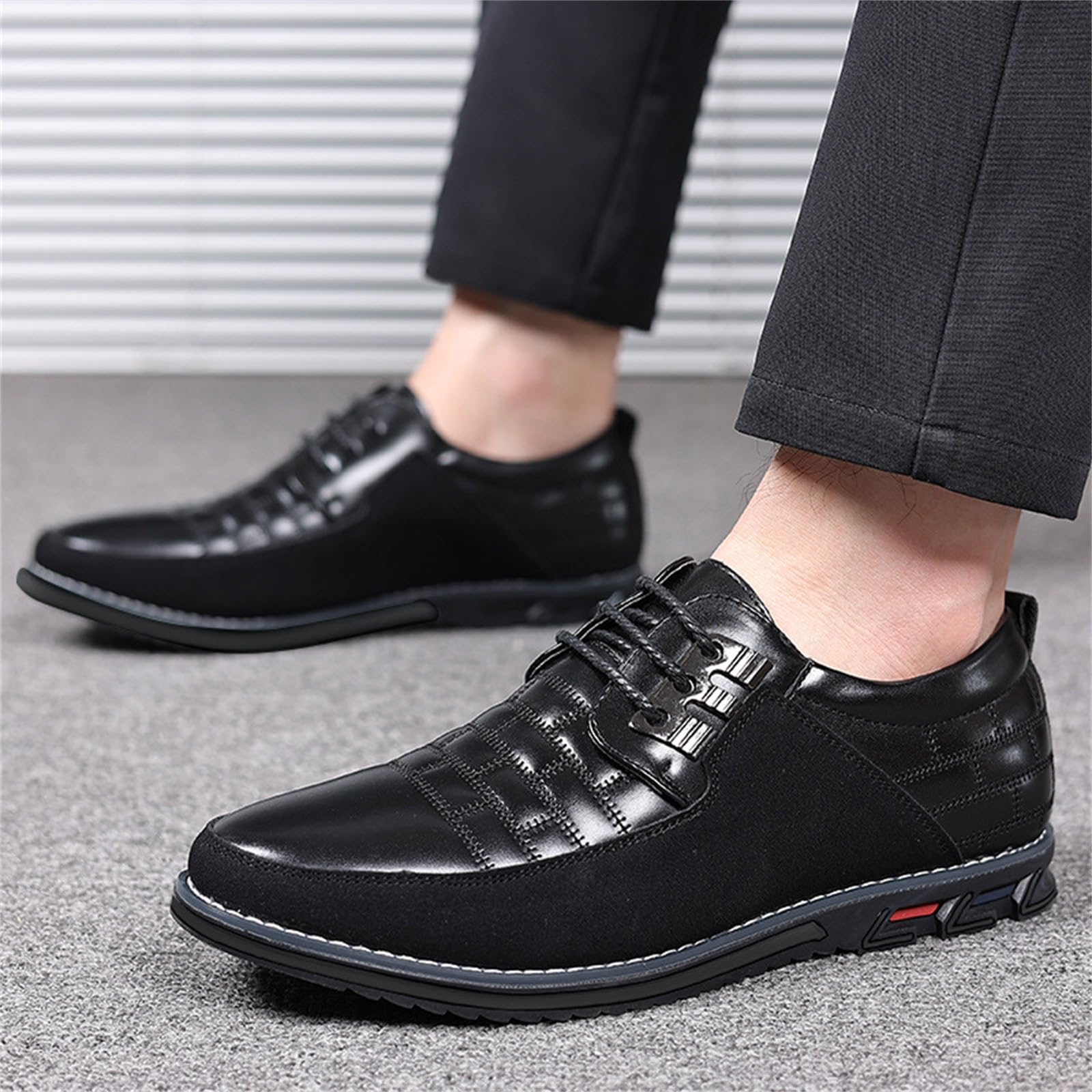 Chaussures de costume pour homme - En cuir - Noir et blanc - Chaussures basses à lacets - Classiques et élégantes - Pour mariage, loisirs, travail