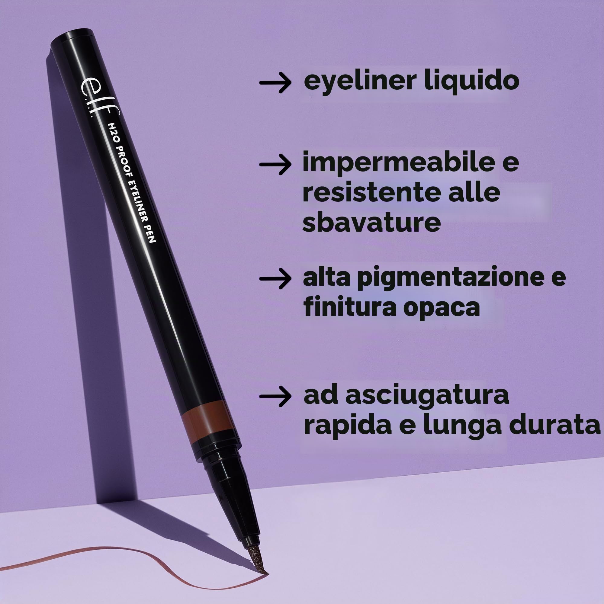 e.l.f. H2O Proof Eyeliner Pen, punta in feltro, formula liquida waterproof, Jet Black, 0,7 mL (0,02 fl oz)