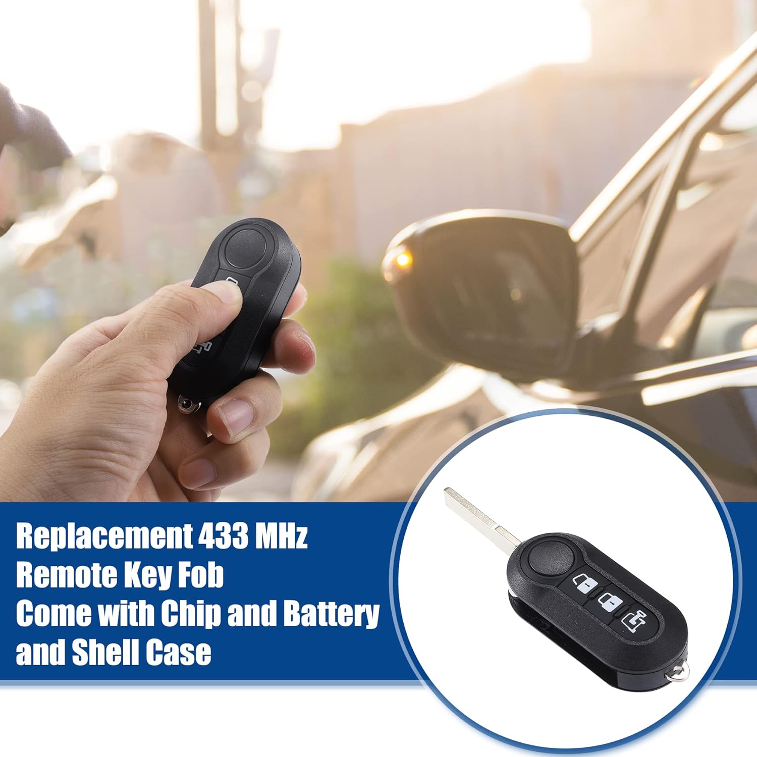 ACROPIX 433 MHz Key Fob Keyless Entry Remote Fit for Ram ProMaster 1500 2500 3500 for Fiat RX2TRF198 - Pack of 2 Black