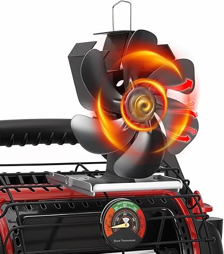 XTIMES Ventilador de Estufa de Leña Ventilador de Chimenea Alimentado por Calor con Termómetro Magnético Ventilador Termoeléctrico para Estufa de