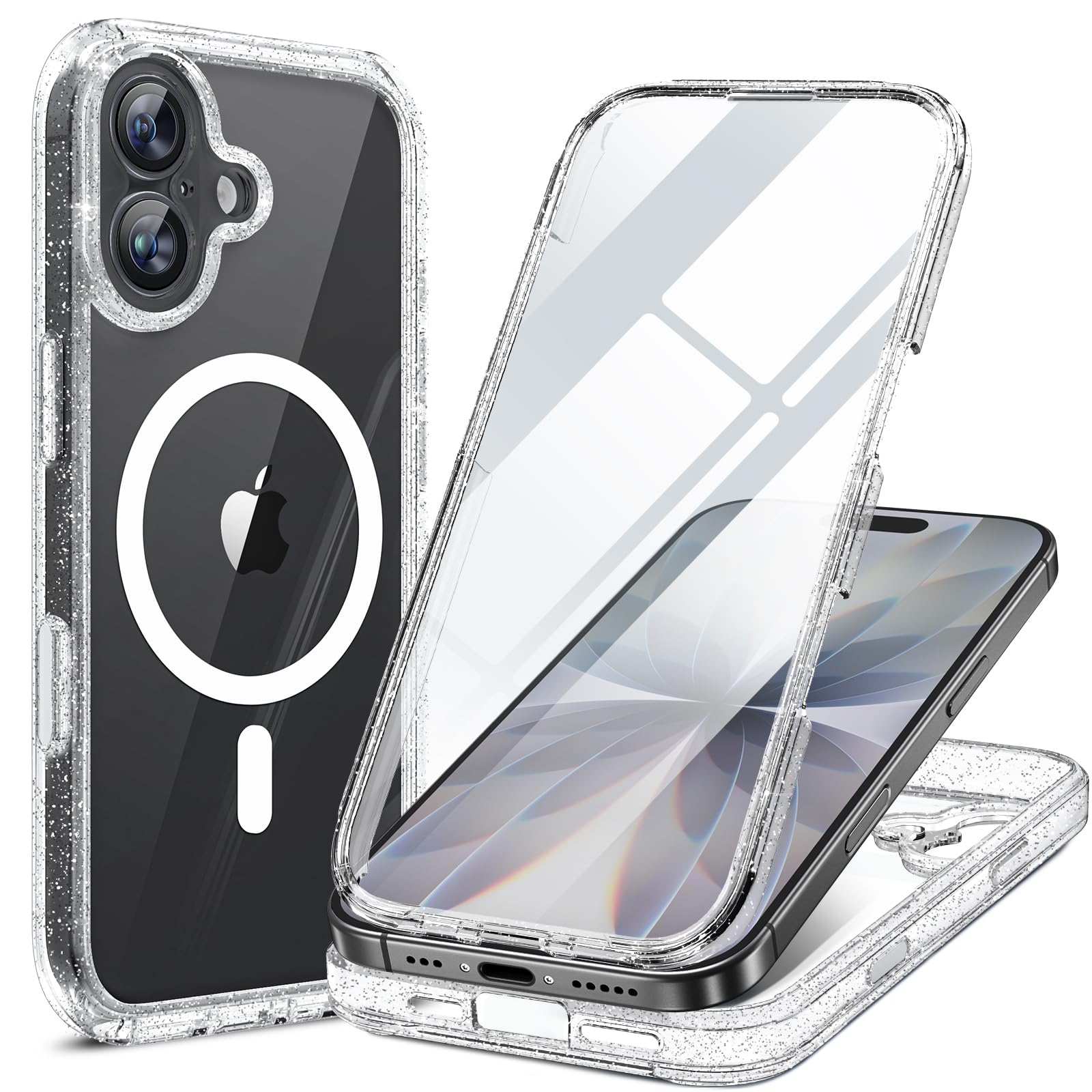 miracase for iPhone 17 Case 6.3'', Full-Body Military Drop Protection Outdoor Phone case with Built-in Glass Screen &amp;Camera Control,Easy Installation,No Gap,Compatible with MagSafe,Clear Glitter