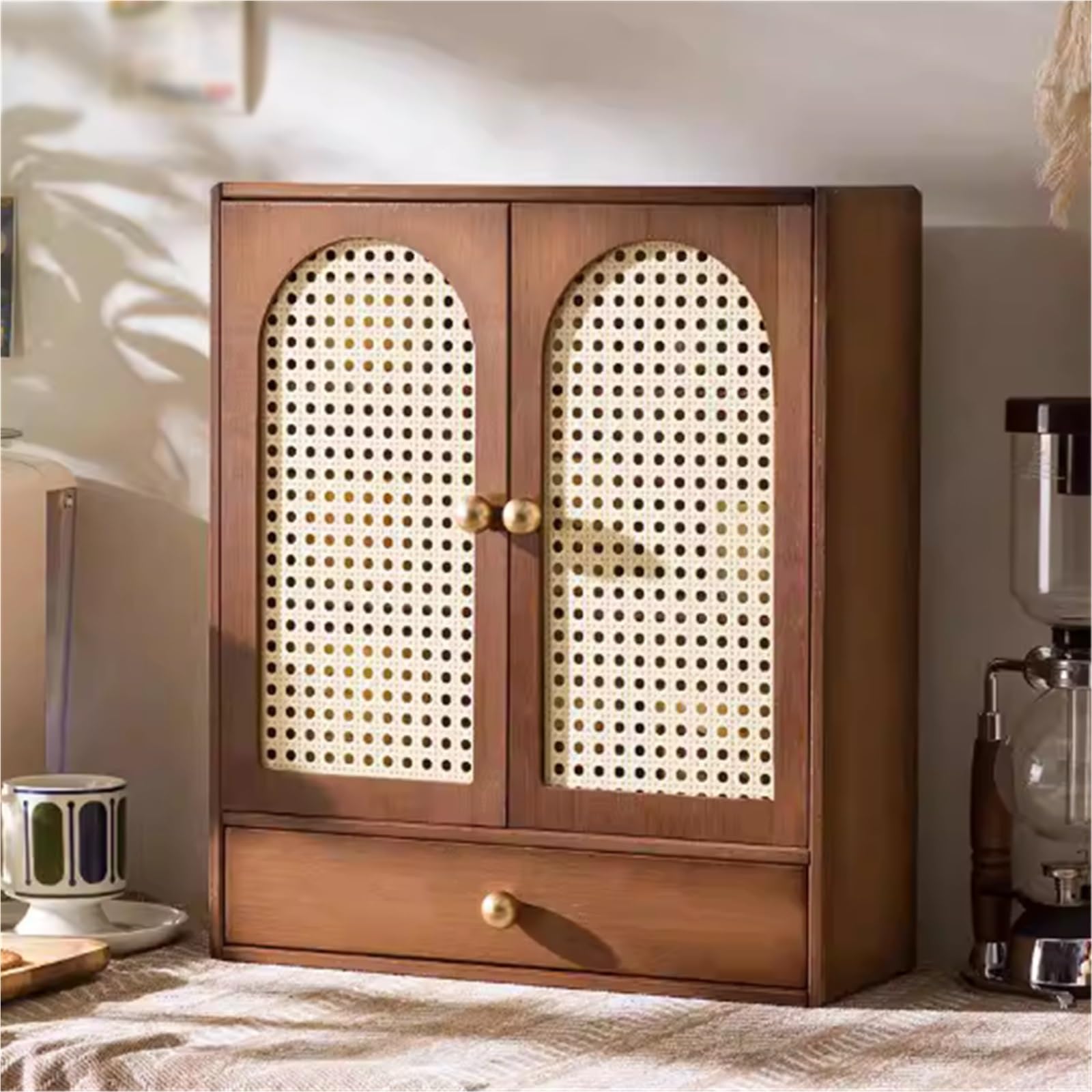 Tassenregal Getränkehalter aus massivem Holz mit ausziehbarer Schublade zur Aufbewahrung und