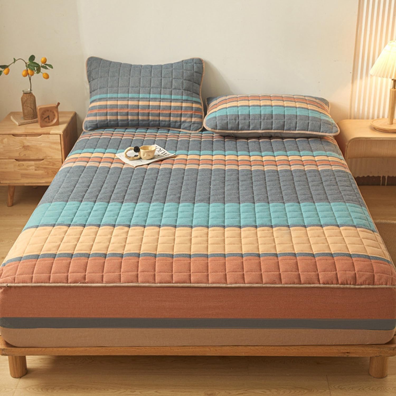 Quilted Fiber Lattice Mattress Cover with Queen-Sized Bed Design, Modern Soft Mattress Cover, deep Bag Design up to 12 inches(D,150x200cm)