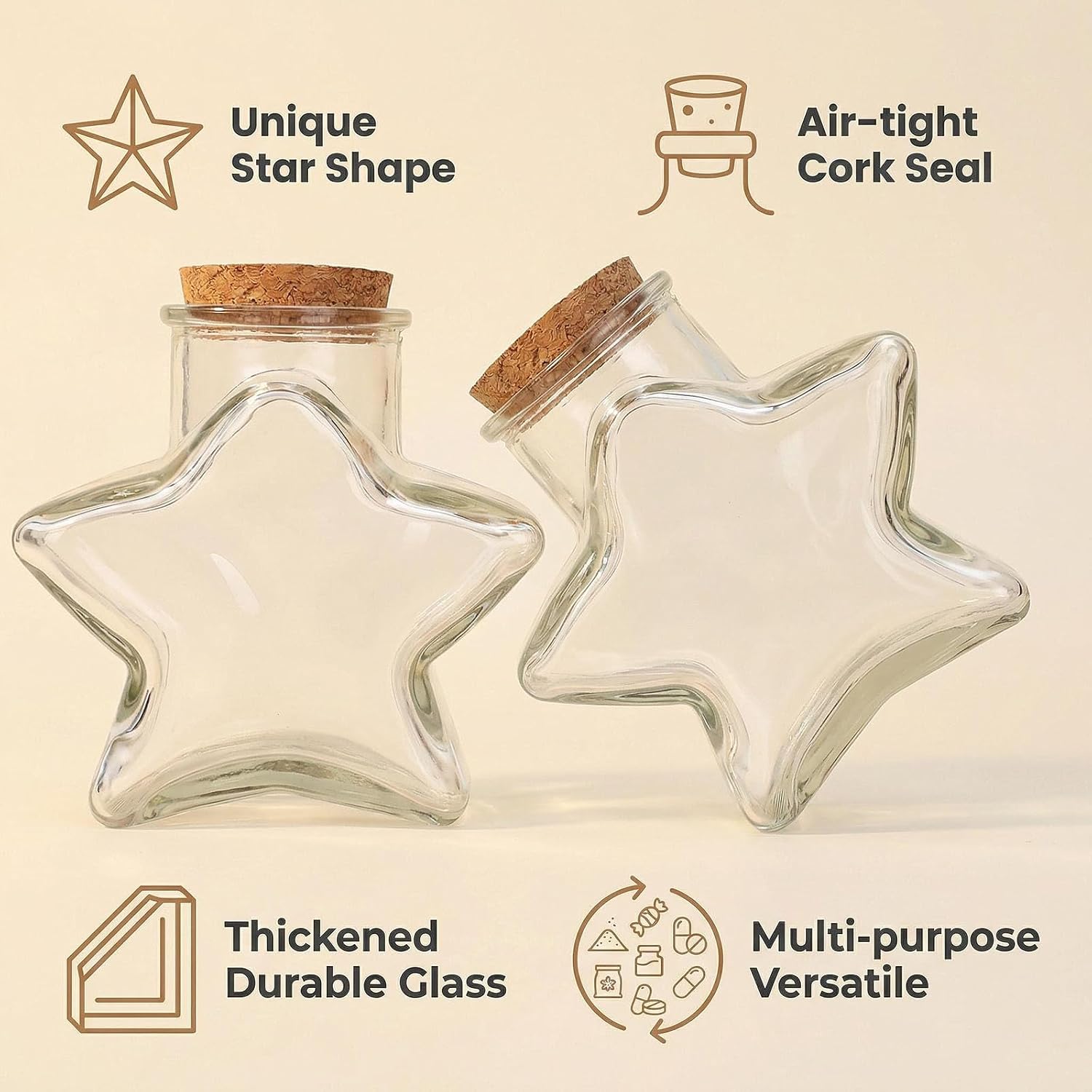 Happyupcity 2Pcs 65ml/2.1oz Transparent Star Shaped Glass Bottles with Cork Stoppers Small Glass Jars Decorative Message Wish Bottle Party Supplies for DIY Art Crafts Wedding Favor image 4