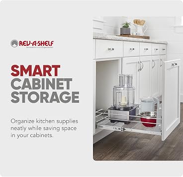 Rev-A-Shelf Steel Wire Pullout Drawer Organizer Shelf for Kitchen Cabinets, Slide Out Storage Basket, Min Opening Width of 14.5, 15 x 22, 5WB1-1522CR-1