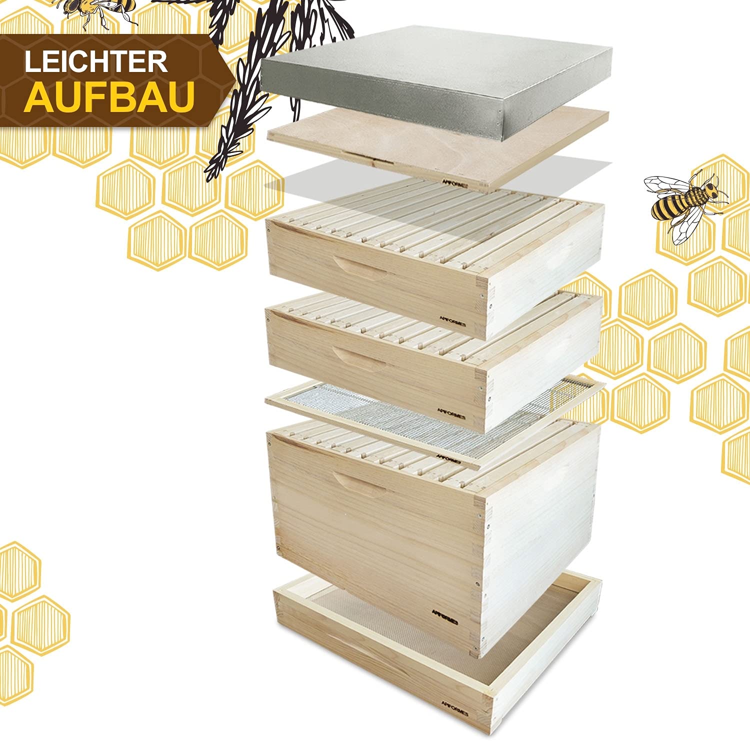 APIFORMES Dadant US (DAD12) Beute – 12 Waben Massivholz Weymouthskiefer Imkereibedarf