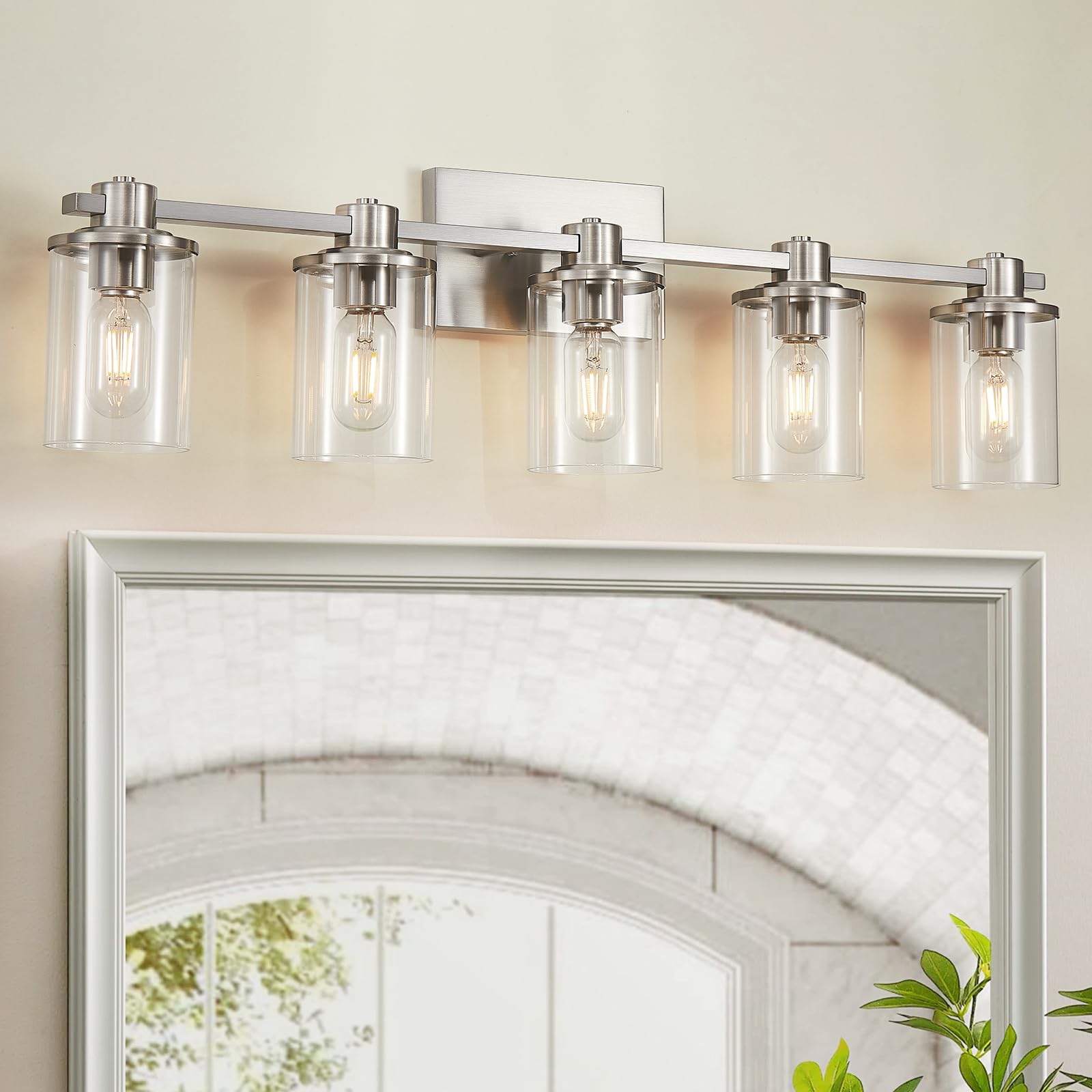 DUJAHMLAND Bathroom Light Fixtures, 5-Light Brushed Nickel Bathroom ...