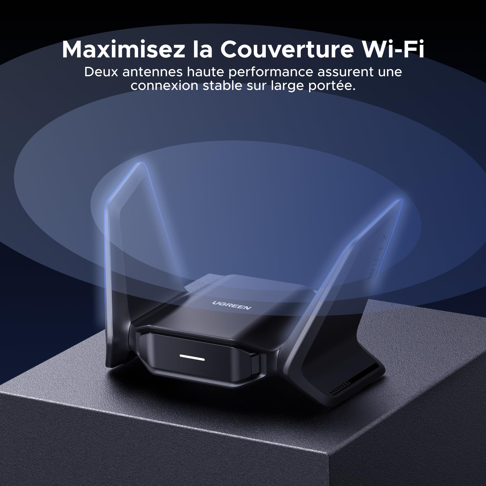 UGREEN Clé WiFi 7 BE6500 Puissante Adaptateur USB sans Fil Tri-Bande 6GHz 5GHz 2.4GHz Dongle USB WiFi Réseau Soft AP Mode Cryptage WPA3 Pilote Intégré Compatible avec Windows 11 10