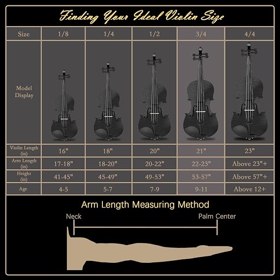 3/4 Violin for Beginner, Violin 3/4 Size for Kids Age 9-12, Student, Acoustic Fiddle with Hard Case, Bow, Rosin, Bridge (Black)