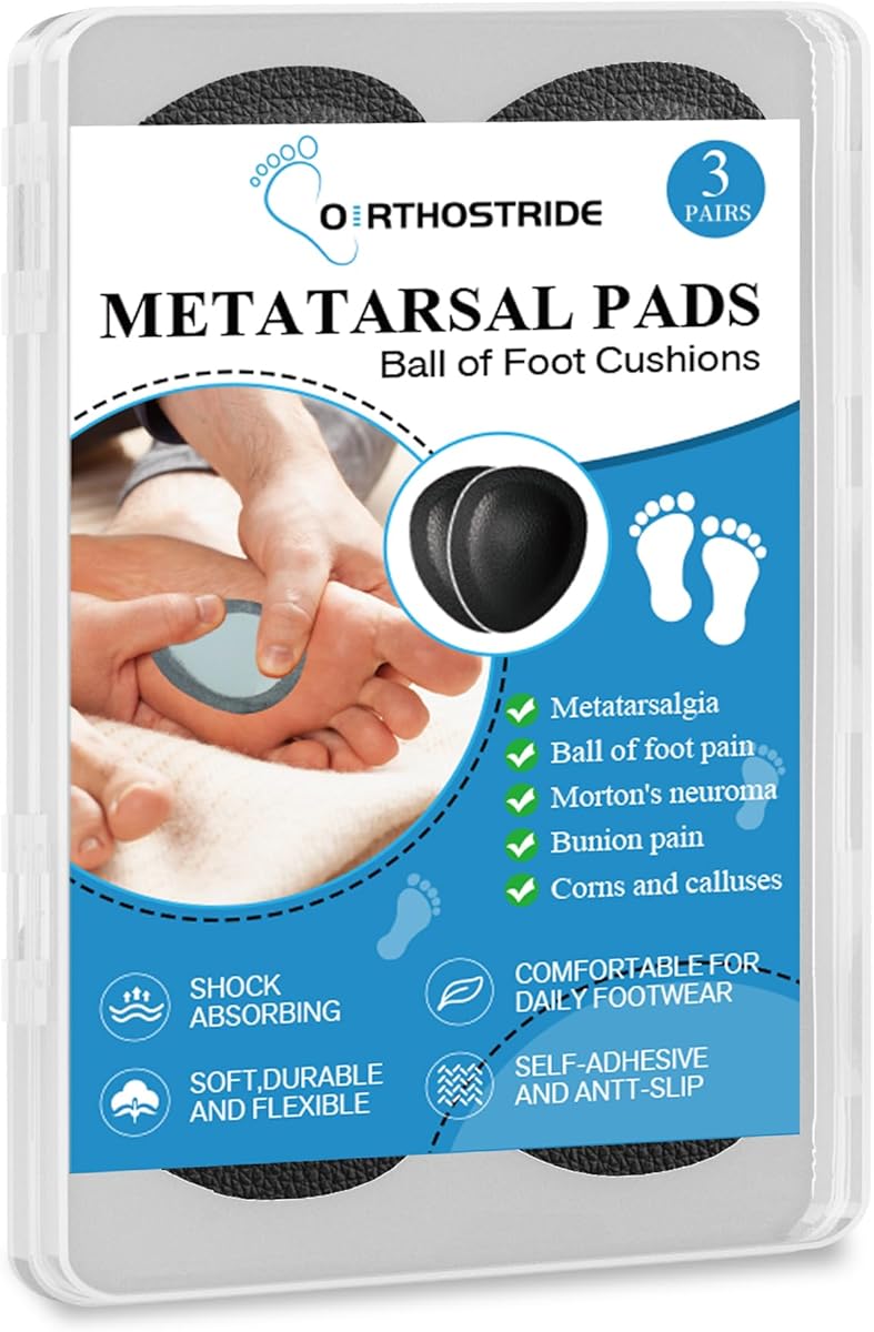 Metatarsal Pads for Men, Ball of Foot Cushions for Pain Relief, Comfortable Forefoot Support for Metatarsalgia and Morton's Neuroma, 1/3 Inch Thick Self-Adhesive Foot Pads, 3 Pairs L