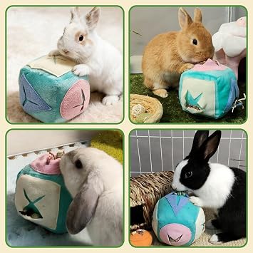 Rabbit Foraging Toy with Bell,Puzzle Feed Game Guinea Pig Fun Enrichment Toys Boredom Relief,Washable Snuffle Interactive Treat Ball Dispenser Exercise Bunny Toys for Indoor Bunnies(Blue)