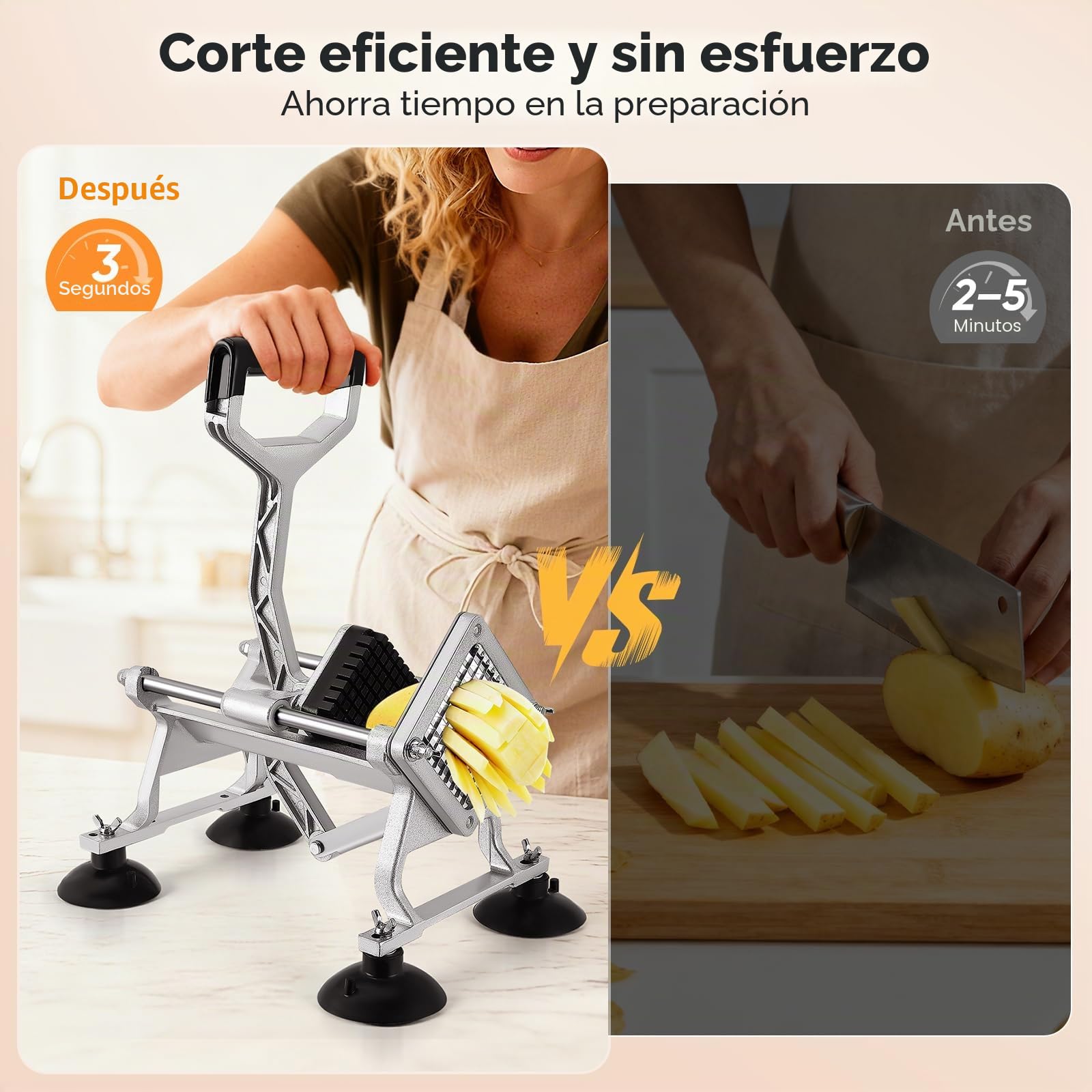 Cortador Patatas Fritas Manual, Cortadora Patatas Industrial, con Cuchillas de Acero Inoxidable de 6mm, 9mm, 13mm, Cortador de Papas para Patatas, Verduras y Frutas para Uso Doméstico