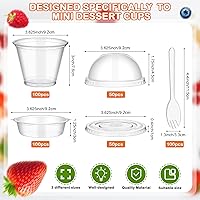 Vista 2 de Paquete de 100 tazas de parfait de 9 onzas con inserto y tapas planas, tapas de cúpula de plástico transparente, vasos de frutas desechables