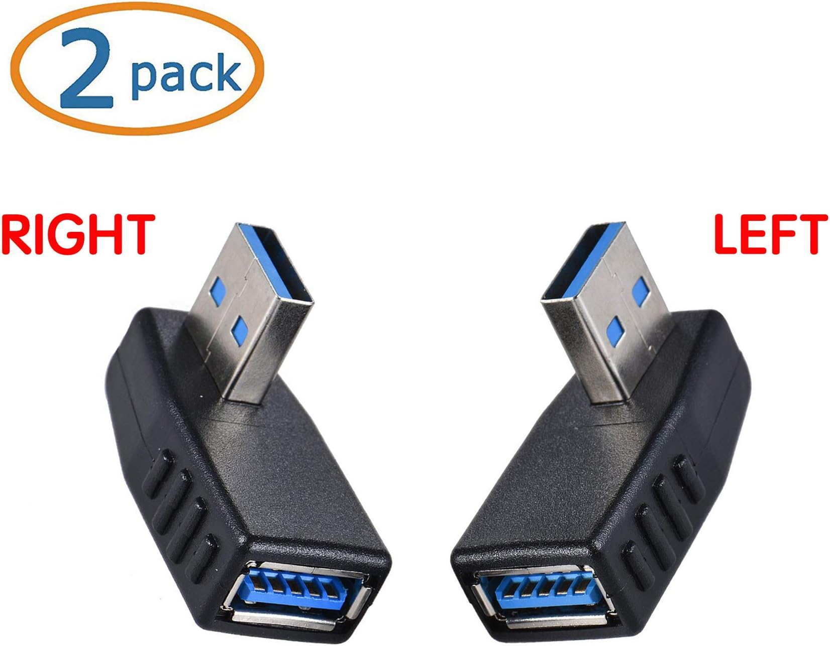 USB 3.0 Right Angle Adapter,Wuedozue 2 Pack[Left＋Right] 90 Degree USB Male to Female L Shape Extension Converter for Computer,U Disk, Mouse and More
