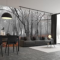 Vista 2 de Papel pintado 3D visual de otoño de bosque caducifolio, escena natural brumosa, hermoso mural decorativo grande para dormitorio