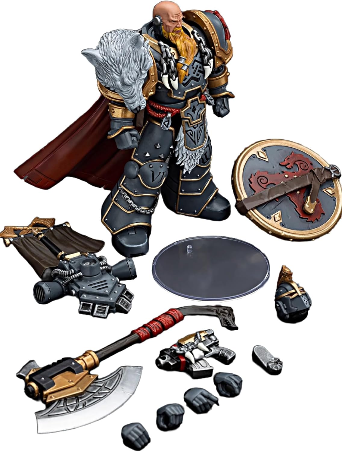 JOYTOY Warhammer 40K 1/18 Action Figures Space Wolves Legion Praetor with Power Axe and Combat Shield Collectible Model 4.9Inches