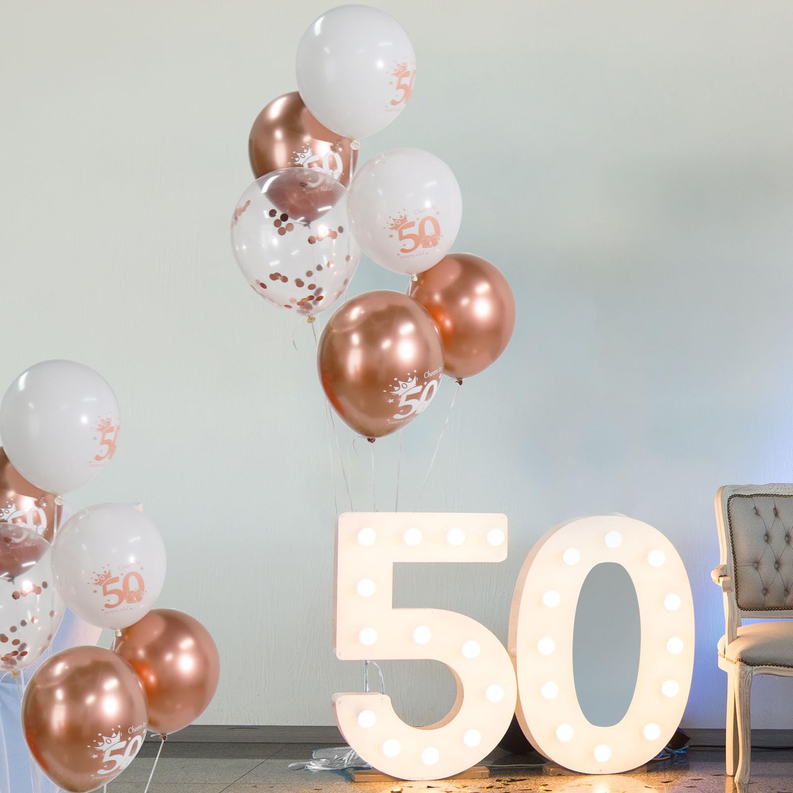 70 Pezzi Palloncini Metallici In Oro Rosa, Palloncini Rosa