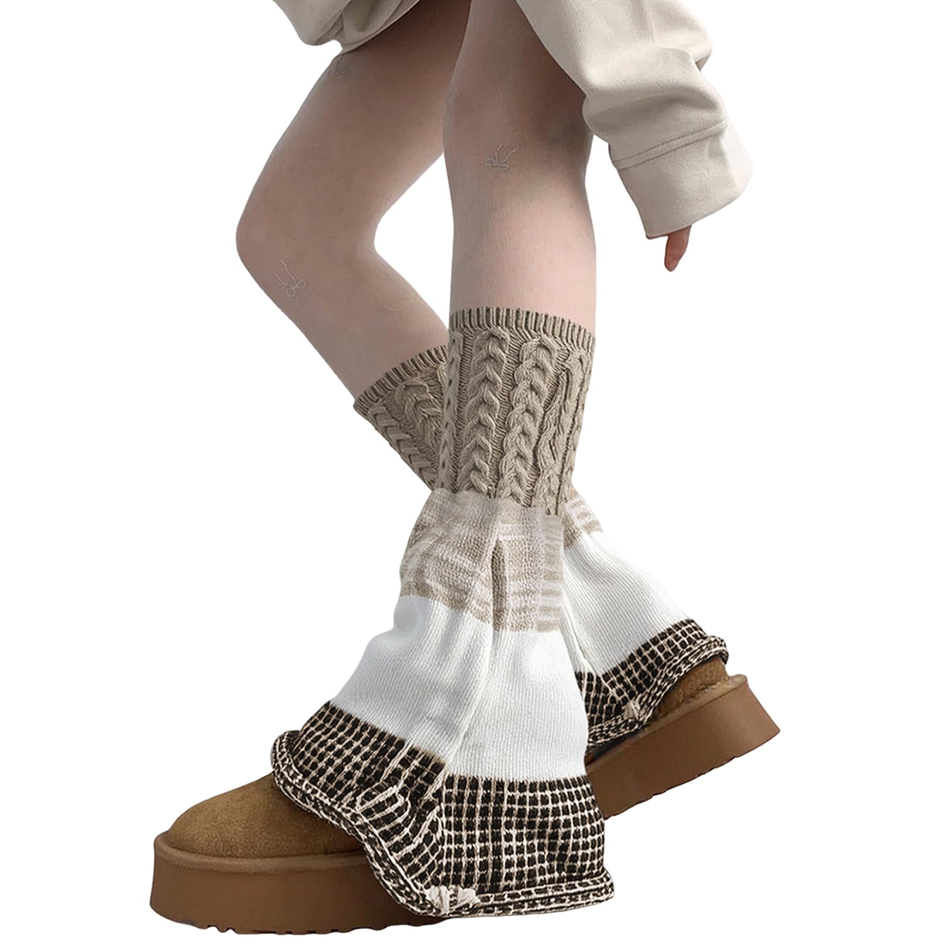SherryDC Womens Y2k Knit Leg Warmers Harajuku Japanese Long Boot Socks Kawaii Lolita Winter Leg Cover