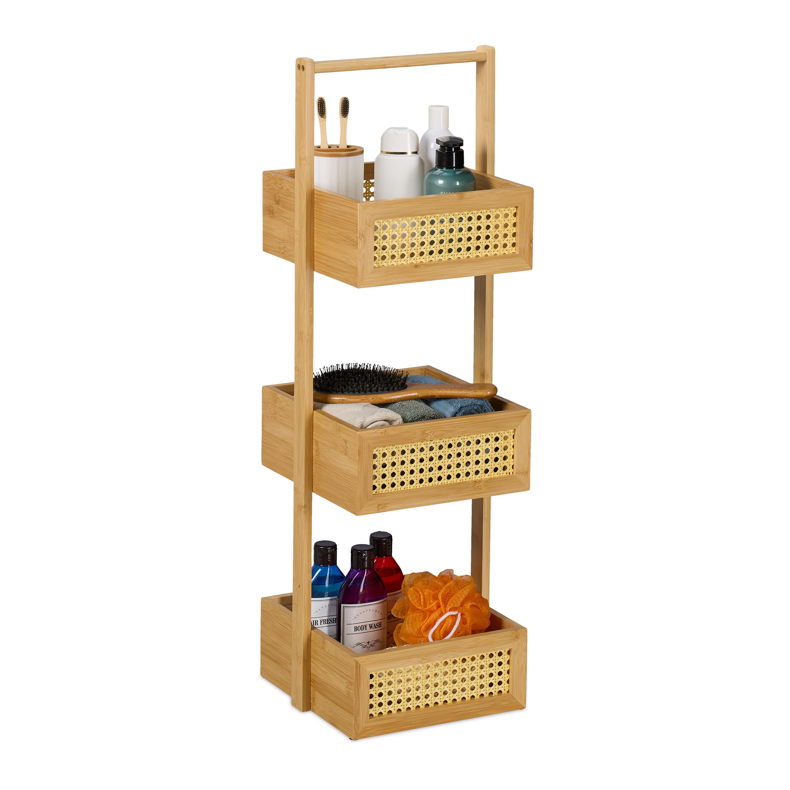Étagère de salle de bain anti-désordre meuble de rangement bois autonome 3 niveaux