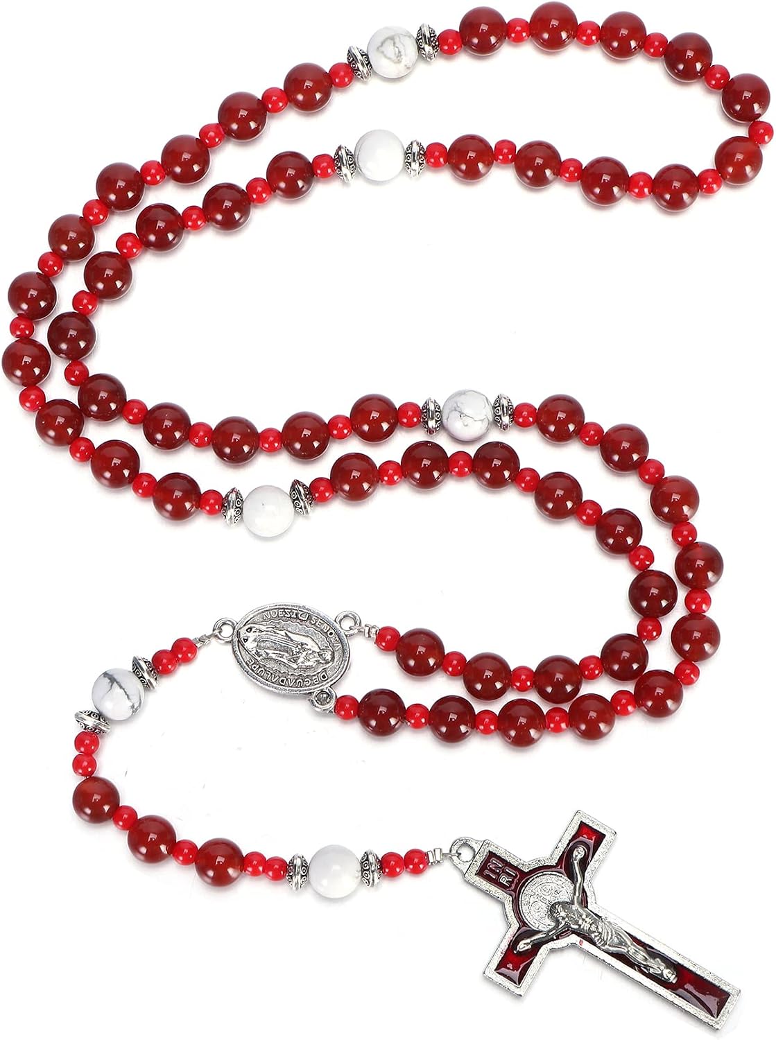 Rnivida Catholic Red Beads Rosary for Women, Red Onyx Beads Rosary Handmade Catholic Gifts