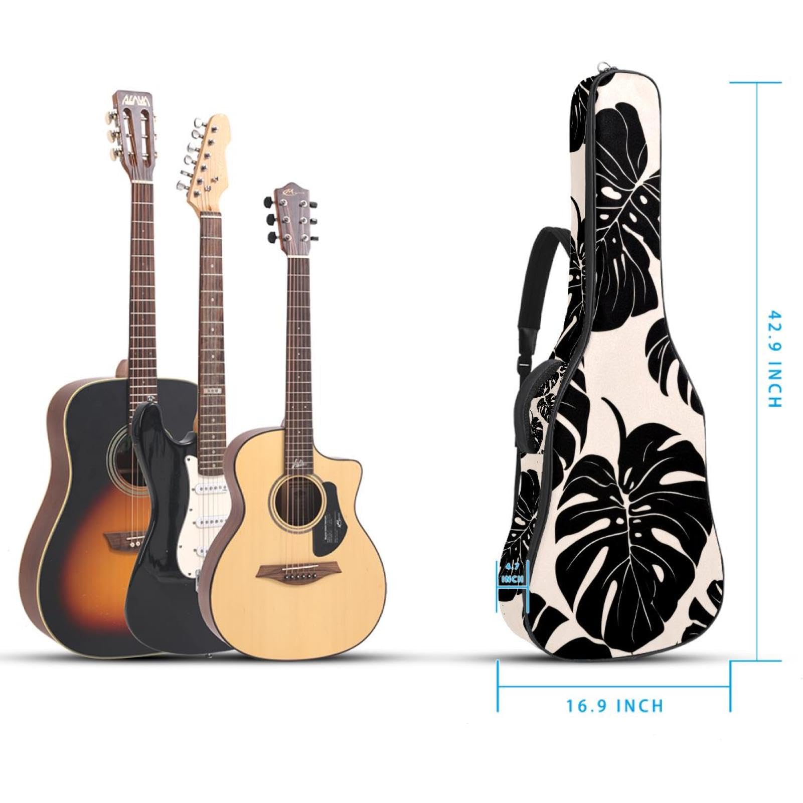 Juego de funda acolchada para guitarra acústica con elementos florales de acuarela, funda protectora para guitarra acústica para bajo eléctrico, guitarra clásica, Multicolor 06, 42.9x16.9x4.7 in