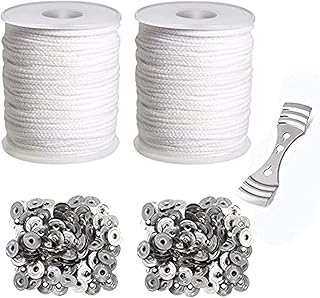 400 ft Cotton Candle Wick,24 PLY Braided Cotton Candle Making Wicks Spool + 200 Pieces Metal Sustainer Tabs + 1 Piece Centering Device Holder Set for DIY Crafts
