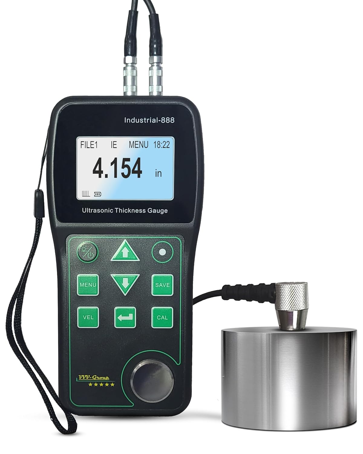 Ultrasonic Thickness Gauge Industrial-888 – Echo-Echo Through Coating up to 19.7 mils (500 μm), Pulse-Echo for Cast Iron, VERI Metal Test, NDT Thickness Meter 0.039–19.685 in (1–500 mm)
